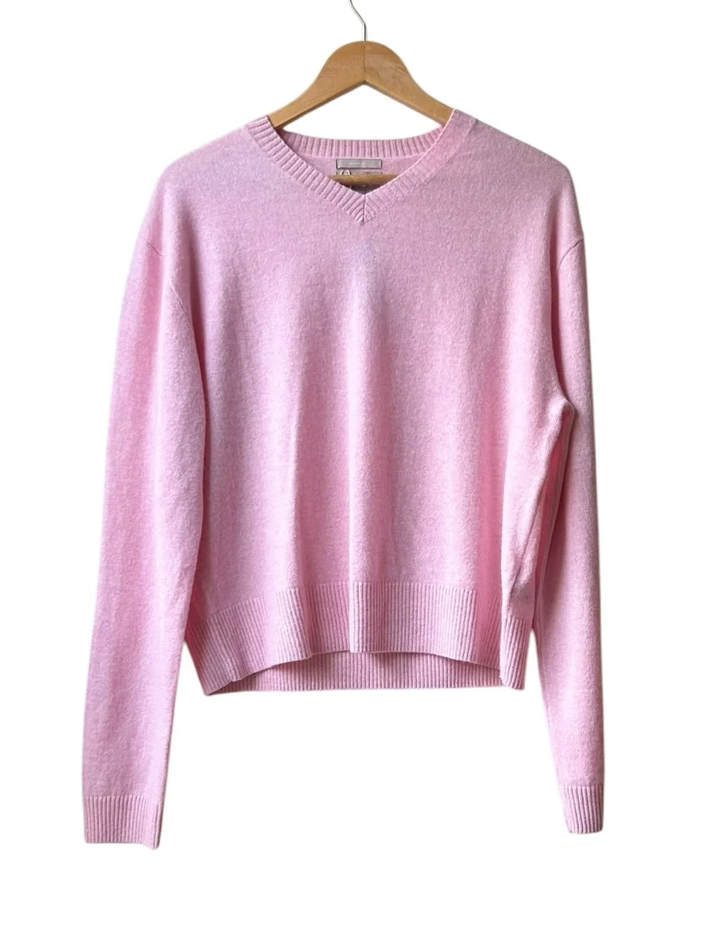 NWT J.Crew Cashmere Pink High V-Neck Sweater Heather Bouquet Sz L